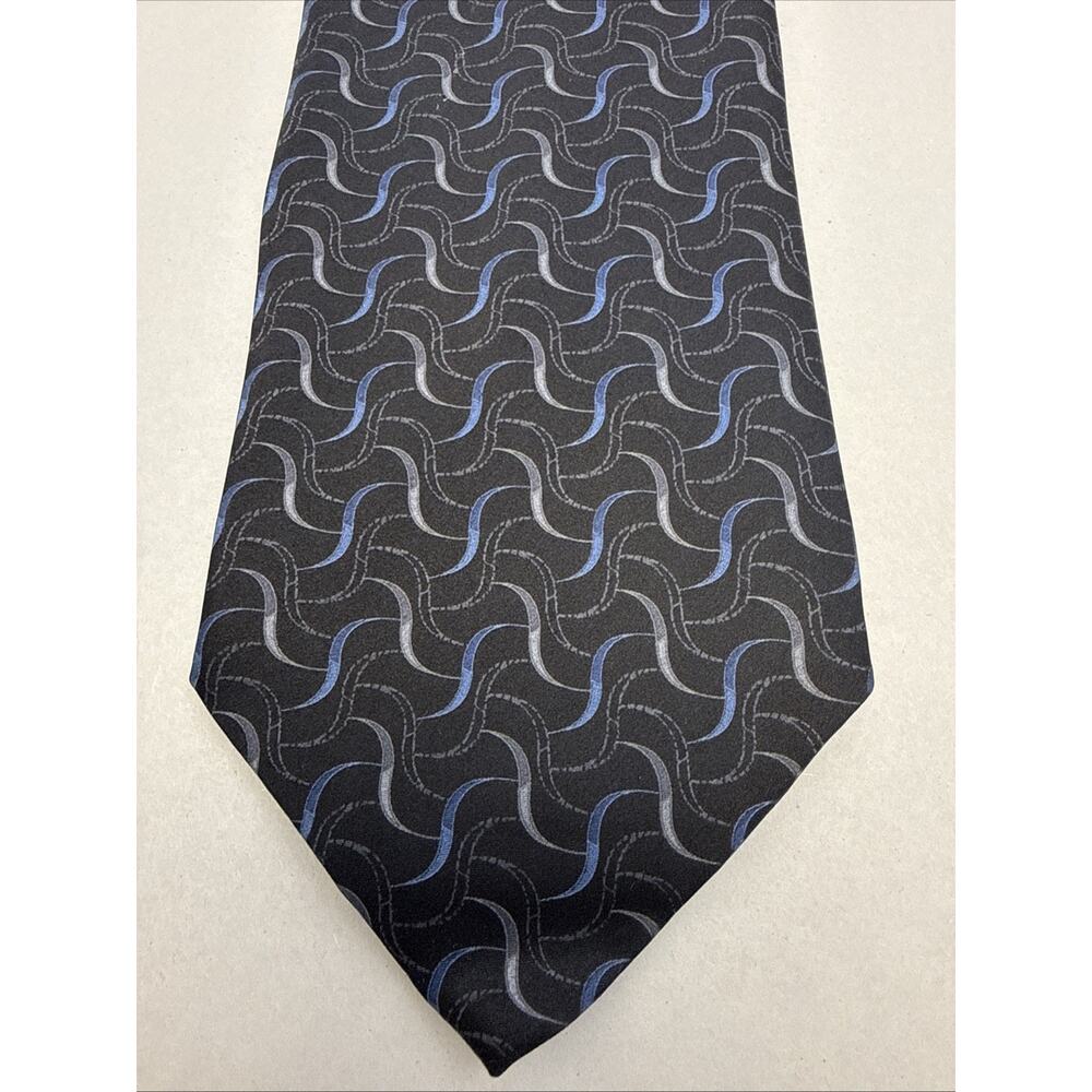 Pronto Uomo Platinum Silk Necktie Gray Black Blue Swirls Men’s Tie